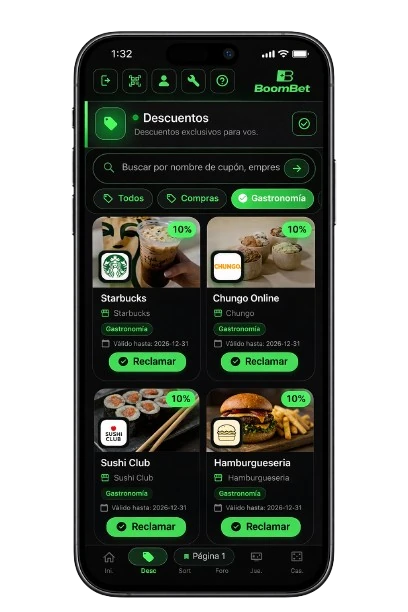 Pantalla de la aplicación móvil oficial de BoomBet